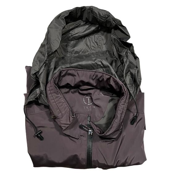 TECH by Tumi Brown Gray Full Zip Waterproof Packable Hidden Hood Jacket Mens XXL - Picture 13 of 16